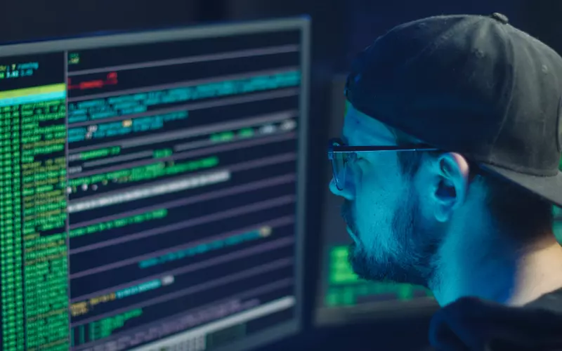 Hacker vendiendo datos en la dark web