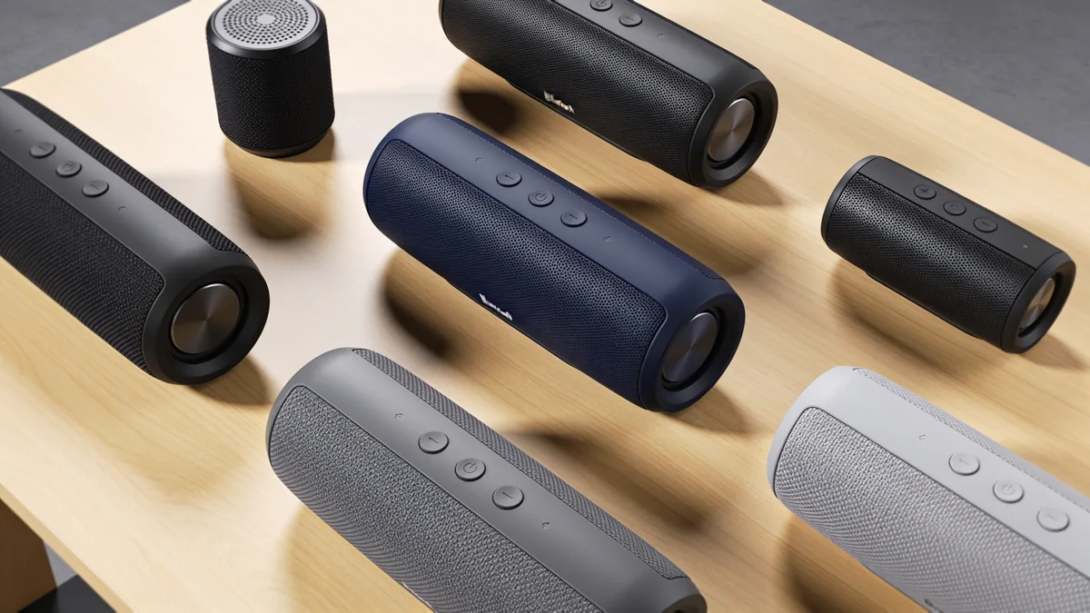 Los altavoces mejor valorados en Amazon 2026, varios modelos portatiles sobre una mesa