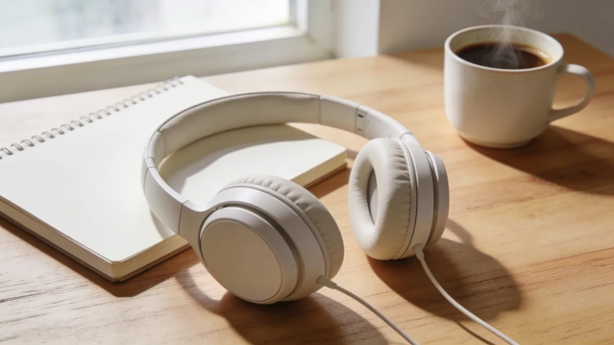 auriculares con cancelación de ruido sobre un escritorio de madera