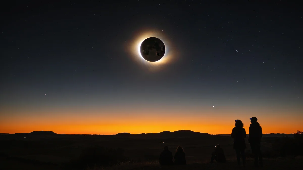 Fotografiar el eclipse con el movil: eclipse total de Sol al atardecer en Espana