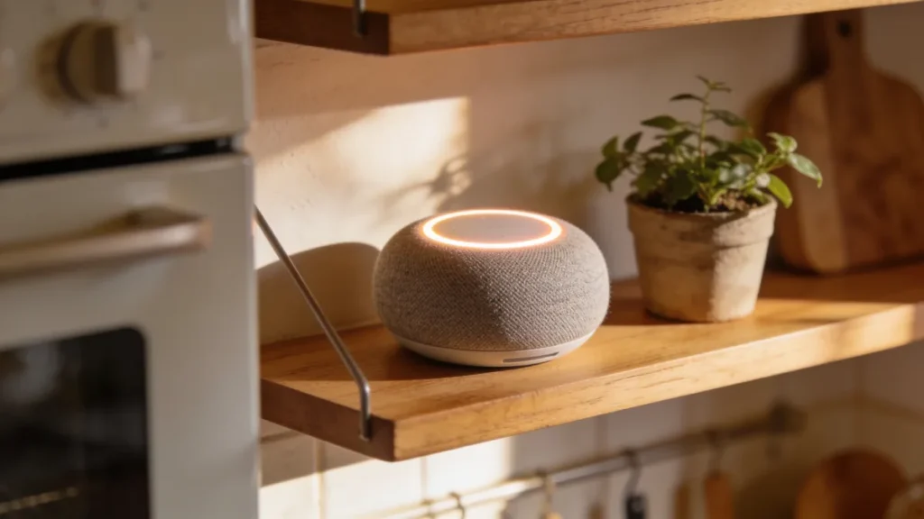 Echo Dot review: altavoz inteligente en una estantería de cocina