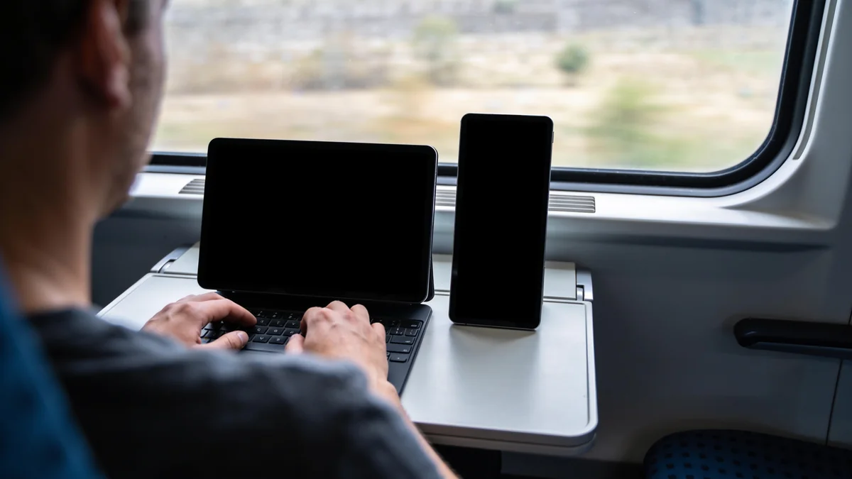 Uno de los mejores monitores portátiles usado como segunda pantalla en un tren