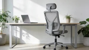 Silla ergonomica SIHOO M57 con reposacabezas en un despacho luminoso, sillas ergonomicas 2026
