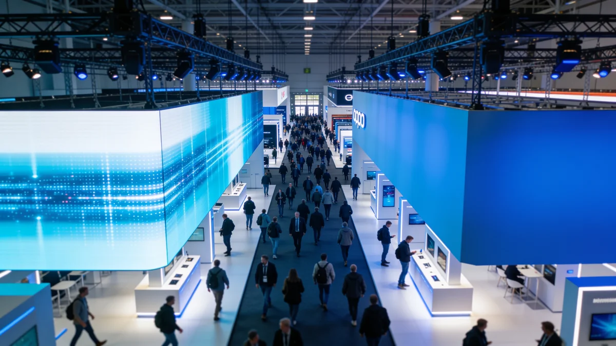 Pabellon de la IFA 2026 en Berlin con visitantes y pantallas OLED